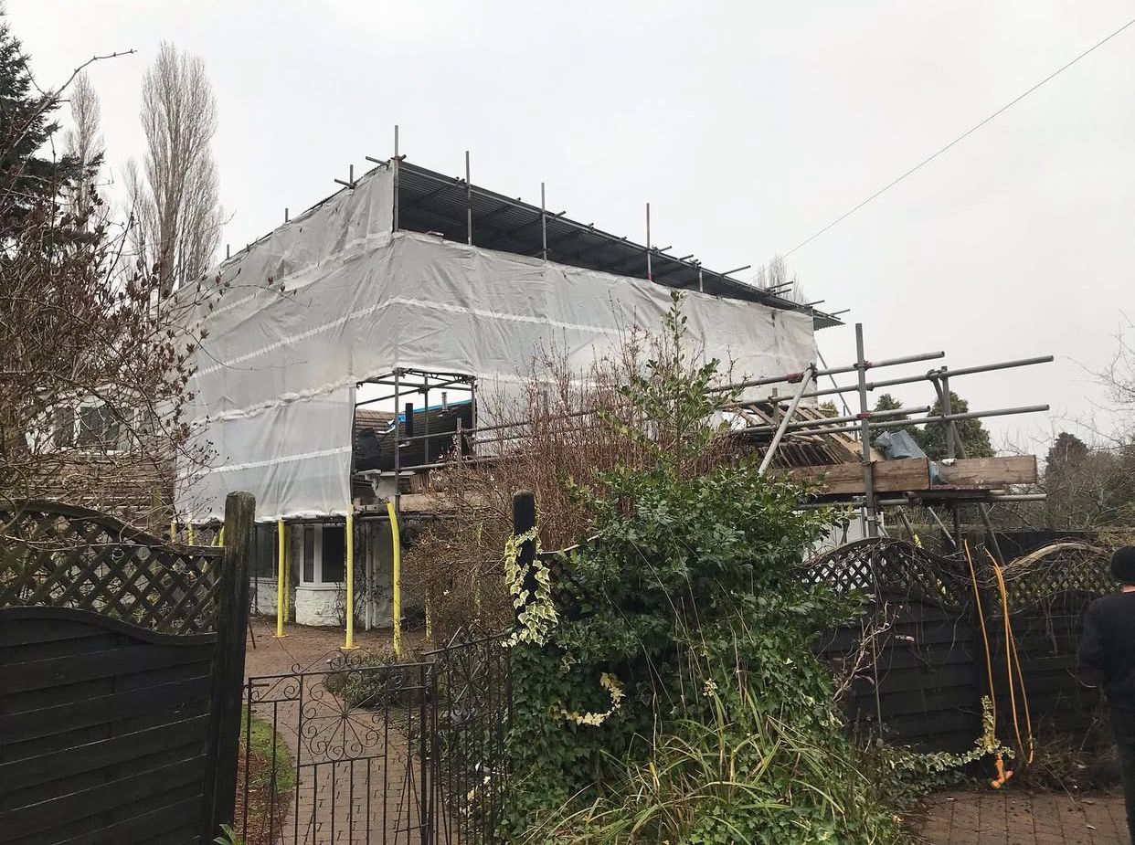 Scaffolding around building facade